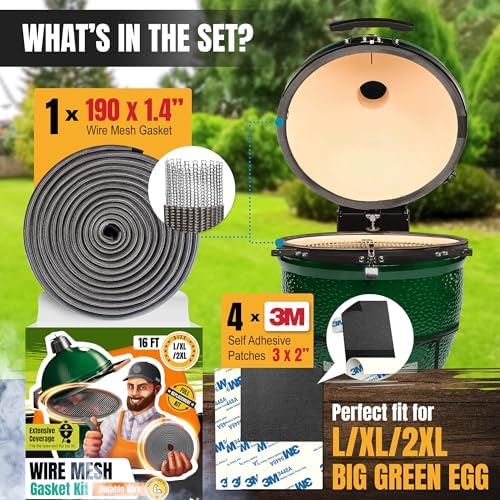 Big Green Egg Gasket Replacement Large/XL/XXL - 16 FT Wire Mesh Gasket - Fiberglass BGE Gasket - Compatible with Big Green Egg - Accessories & Parts for Grill by Smoker Chef
