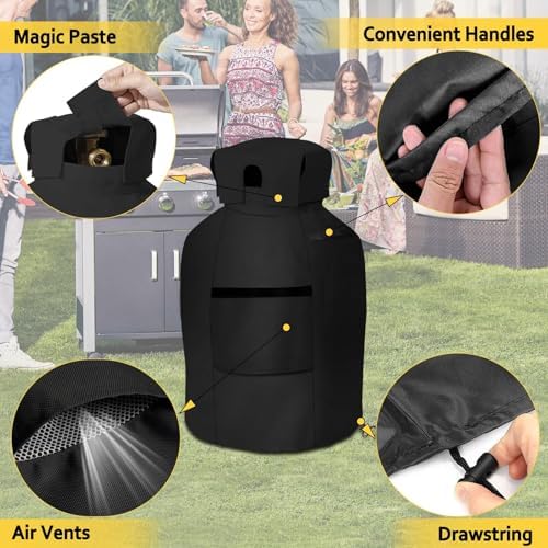AKEfit Propane Tank Cover 20lb Gas Tank Cover Outdoor 600D Heavy Duty Waterproof Covers Fits Standard 20 lb Tank Cylinder, 13'' x 19.5'' Black