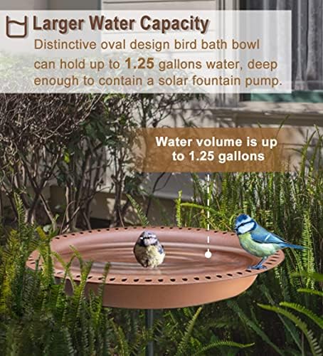 Garbuildman Upgraded 5-Prong Base Bird Bath with Metal Stake, Detachable Decoration Bowl Spa & Freestanding Birdfeeder for Outdoor Garden, Oval Style, Brown