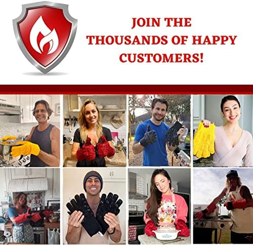 Oven Gloves 932°F Extreme Heat & Cut Resistant Oven Mitts with Fingers for BBQ, Cooking, Grilling, Baking – Accessory for Fire Pit, Camping, Fireplace & More - Orange Bitcoin Gift