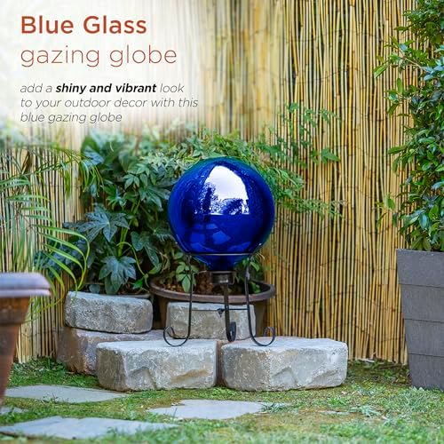 Alpine Corporation 10" Diameter Indoor Outdoor Glass Gazing Globe Festive Yard Decor, Blue