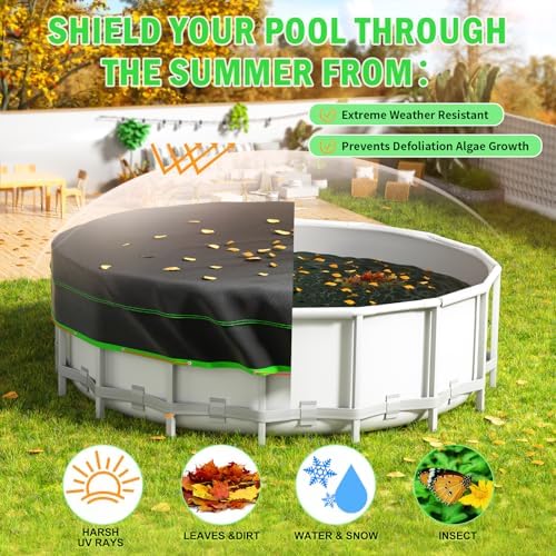 10 Ft Round Pool Cover, Solar Cover for Above Ground Pools, Heavy Duty Swimming Pool Cover Protector with Winch and Cable, Strong Tear Resistant Winter Pool Cover Ideal for Waterproof and Dustproof