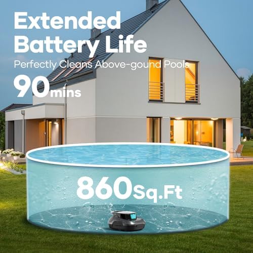 AIPER Cordless Automatic Cleaner, Pool Vacuum with Auto- Parking, Lightweight, Ideal for Above Ground Flat Pool up to 860 sq.ft.