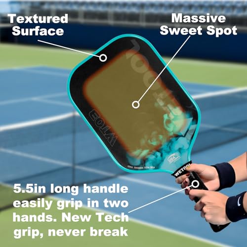WETOOL Pickleball Paddles Set of 2/4, USAPA Approved, Foam Moulding 5.5" Elongated Handle, Textured Surface, Lightweight, 16mm Fiberglass Pickle Ball Rackets 2 Pack for Beginners