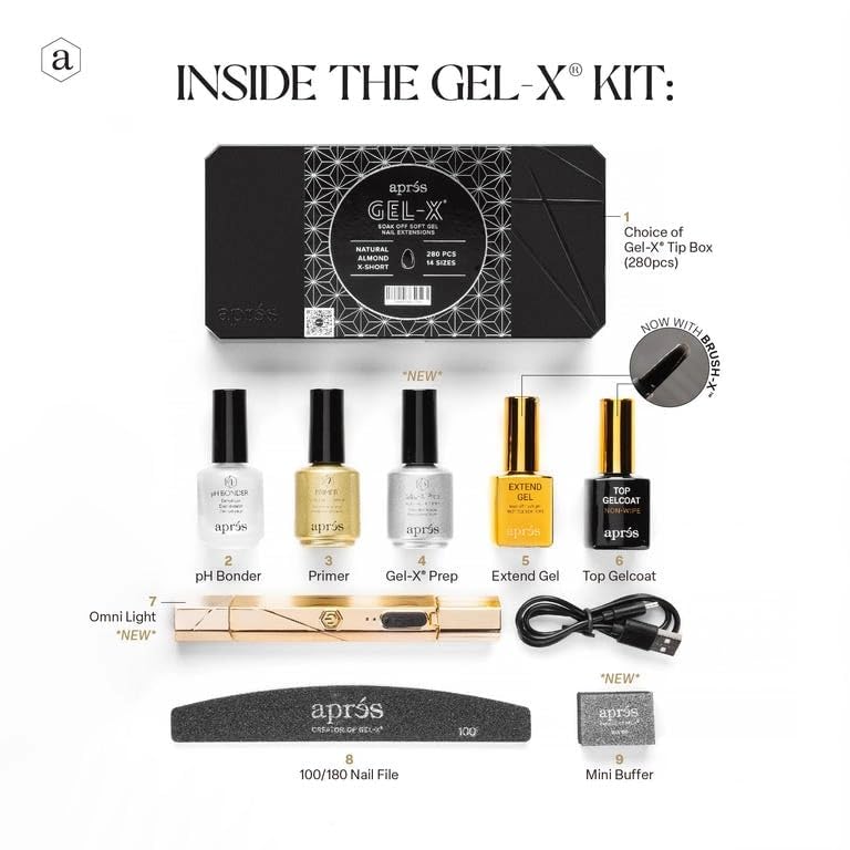 Apres Gel-X Nail Professional Starter Kit, 14 Sizes 00-9 w/ Half Sizes Included, Soft Gel Nail Tips Extension Kit, 2025 Edition (Sculpted Stiletto Medium)