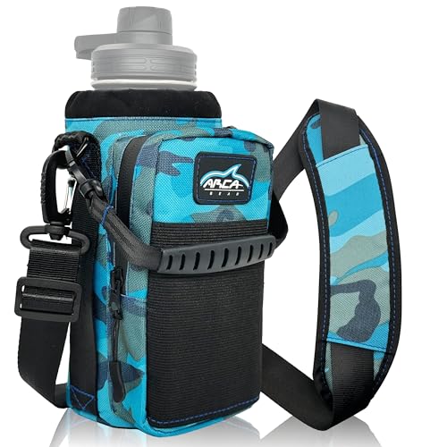 Arca Gear 32 oz Hydro Carrier - Insulated Water Bottle Sling w/Carry Handle, Shoulder Strap, Wallet and Two Pouches - The Perfect Flask Accessory - Deep Blue