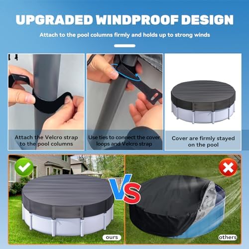 10 ft Round Pool Cover for Metal Frame Above Ground Pools, Winter Pool Cover - Upgraded Windproof Design Compatible with Intex/Bestway Frame Above Ground Outdoor Swimming Pool (Black)