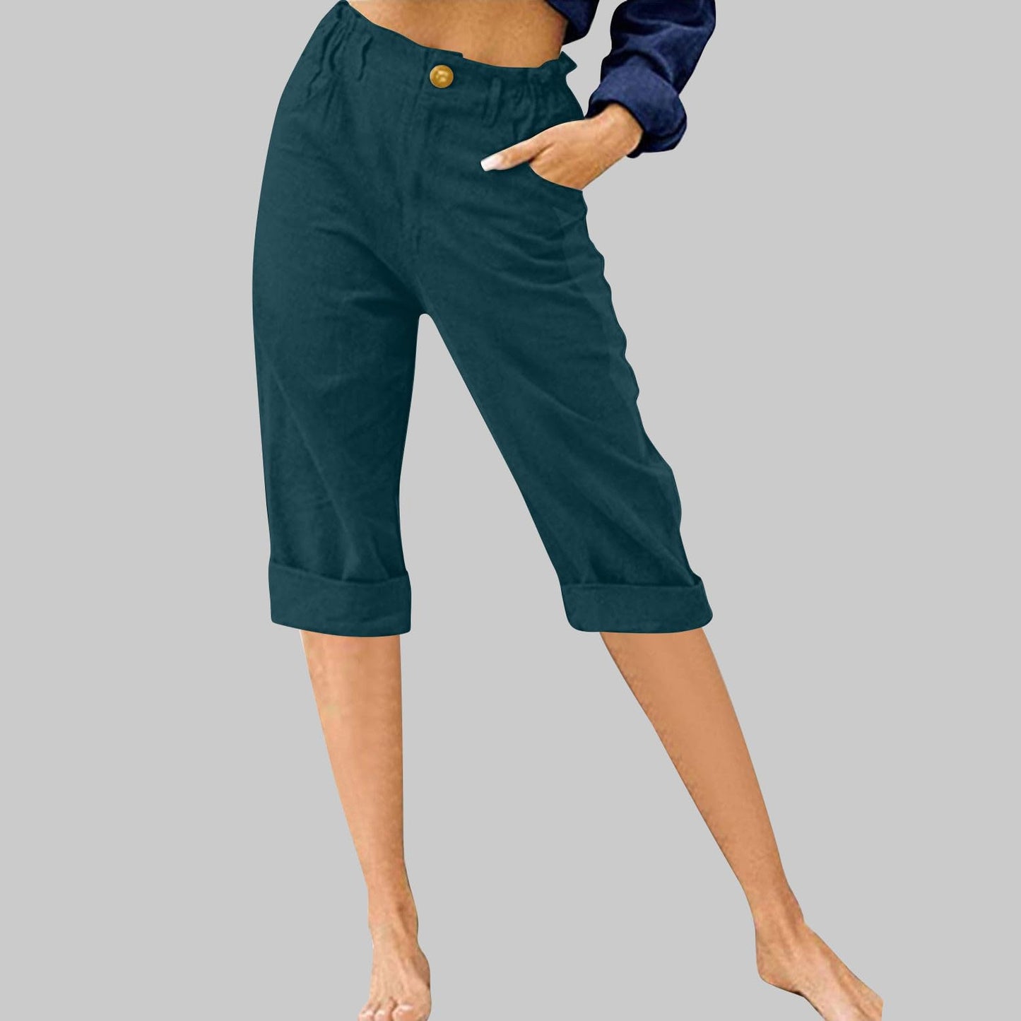 APIVOE Linen Capri Pants for Women Summer Casual Elastic Waist Cropped Pants Cotton Wide Leg Plus Size Capris with Pockets