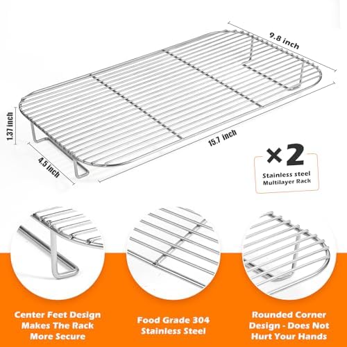 2Pcs Stainless Steel Rack Set for Ninja XSKRSTRKXL Woodfire OG800 and OG900 Series, Grill Rack Accessories for Ninja OG850 OG951 Woodfire Pro XL Outdoor Grill & Smoker
