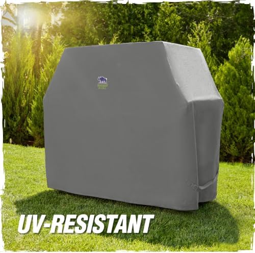 RUGGED RHINO Heavy Duty Grill Cover for Outdoor Grills, All Season Three Layer Waterproof Covers, UV Resistant, Windproof, Secure Buckle Closure, Grilling, Griddle, Outside Storage, 58x24x48, Gray