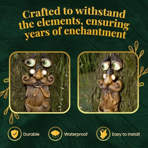 Tree Faces Decor Outdoor – Tree Hugger Yard Art Garden Decoration – Unique Bird Feeders for Outdoors and Indoors – Old Man Tree Art Brown