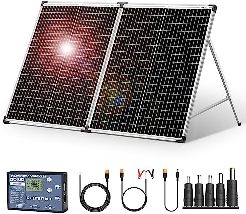 DOKIO Portable Foldable 100W 18v Solar Suitcase Monocrystalline, Folding Solar Panel Kit with Controller to Charge 12 Volts Batteries (AGM Lead/Acid Types Vented Gel) RV Camping Boat