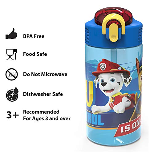 Zak Designs PAW Patrol Kids Water Bottle with Spout Cover and Built-in Carrying Loop, Durable Plastic, Leak-Proof Water Bottle Design for Travel (16 oz, 2-Pack, Non-BPA, Marshall)