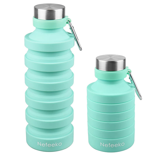 Nefeeko Collapsible Foldable Water Bottle, Reuseable BPA Free Silicone Portable Leak Proof Sports Water Bottle with Carabiner for Travel Gym Camping Hiking,
