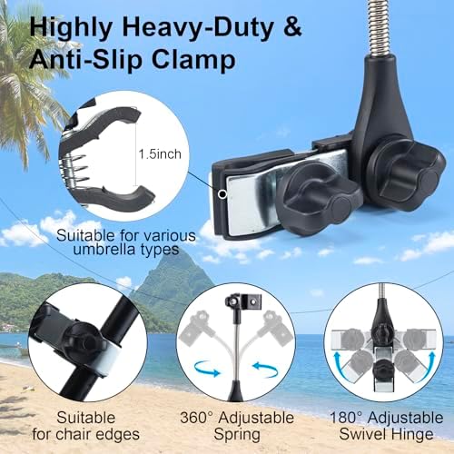 Beach Chair Umbrella with Clamp Adjustable Clip On Umbrellas for Outdoor Chairs UPF 50+ UV Protection Portable Stroller Umbrella for Travel, Camping Chairs, Wheelchair, Boat, Patio