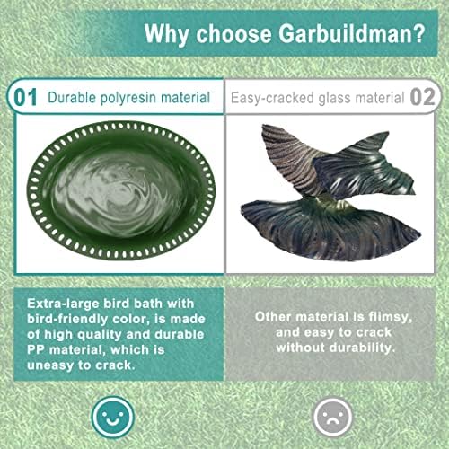 Garbuildman Extra-Large Freestanding Birdbath Bowl, Detachable Decoration Spa with Metal Stake Stand & Birdfeeder for Outdoor Garden, Oval Style, Green