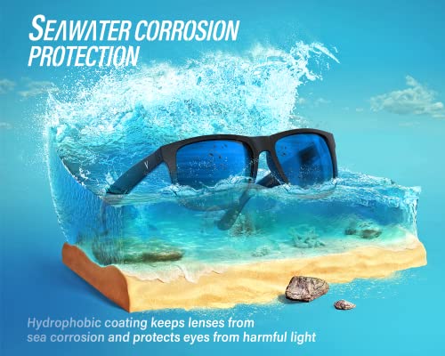 VELAZZIO Polarized Sunglasses for Men Women UV400 Protection Unisex Sunglasses Ultralight Frame for Driving Cycling Skiing, Black Frame Blue Lens