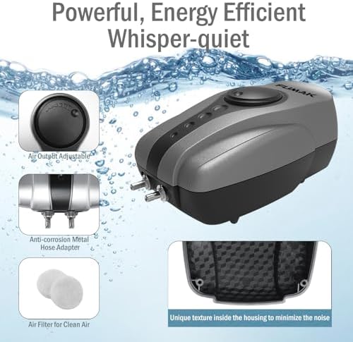 All-in-One Pond Aerator for Outdoor Ponds, Flow Adjustable Pond Air Pump Aeration Kit with Airline Tubing Air Stones Check Valves