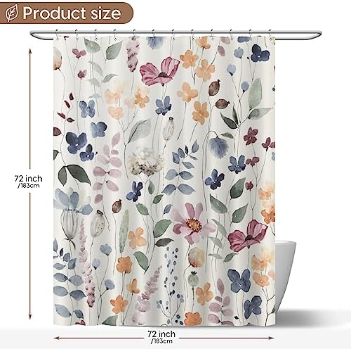 Amaredom Ink Floral Shower Curtain, Colorful Flower Shower Curtain for Bathroom, Waterproof Fabric Shower Curtain Set, Bathroom Decoration with 12 Hooks 72x72 Inches