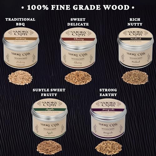 5 x 2oz Wood Chips for Cocktail Smoker (Set of 5: Cherry, Hickory, Apple, Mesquite, Walnut) - 5 Flavors of Smoking Gun Wood Chips - Whiskey Gifts for Men