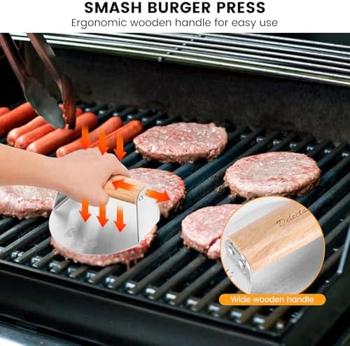 Burger Press 304 Stainless Steel Smash Burger Press with Wide Turner, 6" Hamburger Smasher Tool, Hamburger Press Perfect for Meat Weight Press, Cooking, and Burger Smasher for Grill Cooking