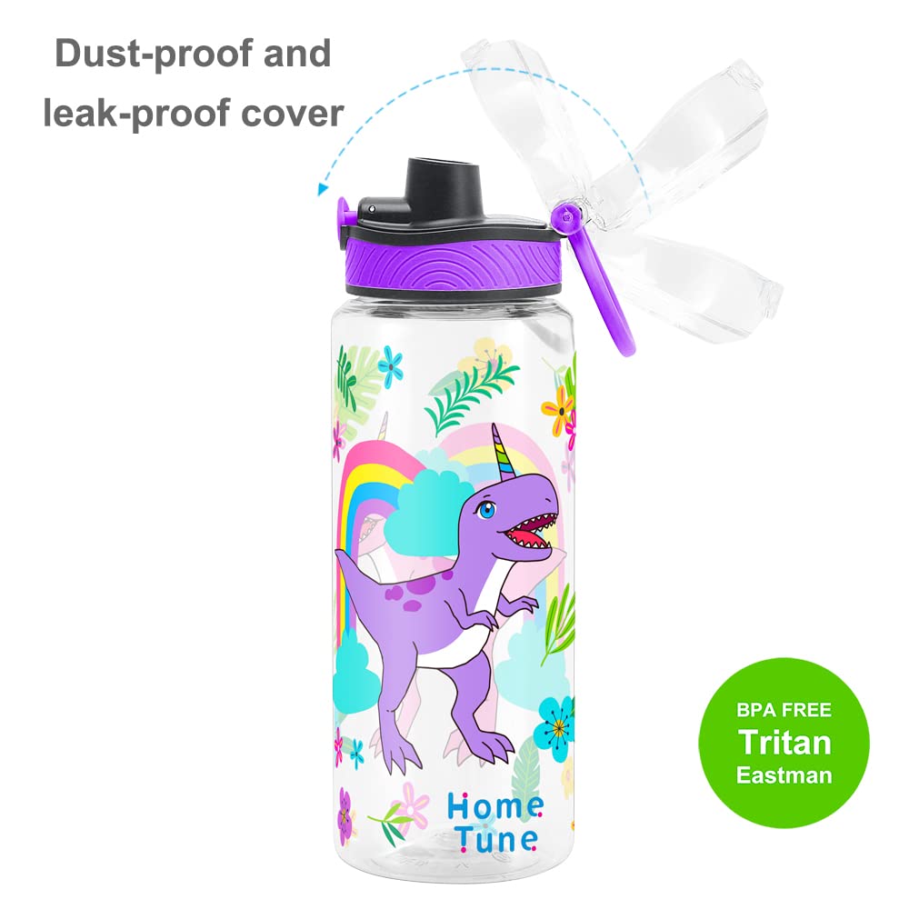 Cute Water Bottle for School Kids Girls, BPA FREE Tritan & Leak Proof & Easy Clean & Carry Handle, 23oz/ 680ml (Rainbow Dinosaur)