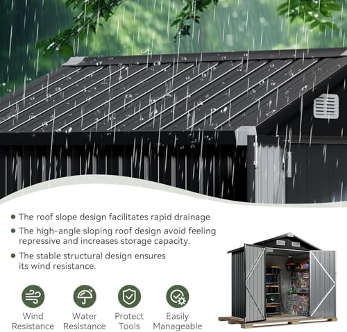 Aoxun 6.2x4 FT Shed Outdoor Galvanized Storage Shed with Large Lockable Doors for Lawn, Backyard, Patio (Black/Galvanized Base Included)
