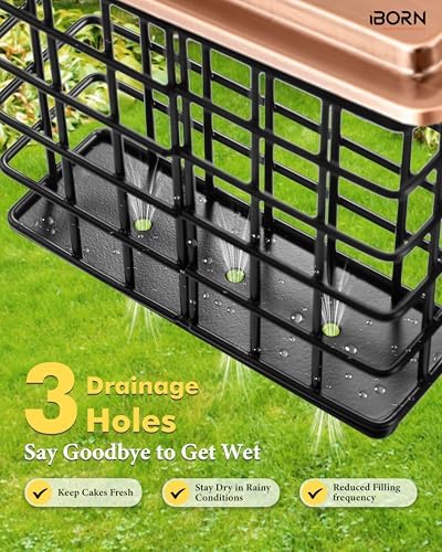 iBorn Suet Feeder Suet Bird Feeders [Single Capacity] for Outside Hanging with Taller Grid for Woodpecker,Metal Brushed Copper（Pack of 2）