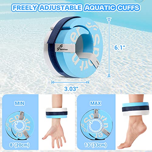 Sportneer Water Aerobics Pool Exercise Equipment Water Workout Combo Set includes High Density Water Dumbbell Aqua Belt Water Ankle Weights for Aquatic Therapy Pool Fitness Water Exercise