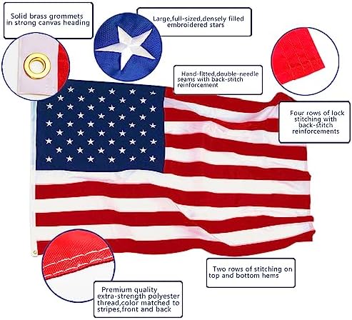 ANLEY EverStrong Series American Flag 6x10 Foot Heavy Duty Nylon - Embroidered Stars and Sewn Stripes - 4 Rows of Lock Stitching - US National Banner Flags with Brass Grommets 6 X 10 Ft