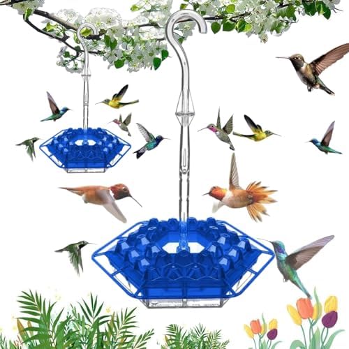 Ant & Bee-Proof Hummingbird Feeder with 30 Feeding Ports - 11oz Easy-Clean Outdoor Hanging Feeder, Includes Perch & Cleaning Brush for Window and Backyard Decoration (1, Blue)