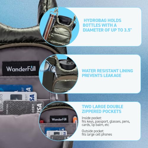 WanderFull Original HydroBag | Quilted Water Bottle Holder with Strap | Tote Bottle Carrier Crossbody Bag with Pockets | Carry 32 oz Water Bottle, Tumbler, Phone, Purse | Lavender