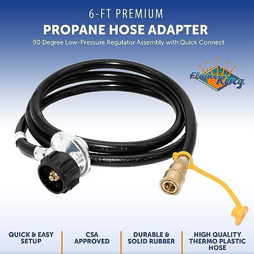 Flame King 90 Degree Low-Pressure Propane Gas Regulator Hose with Quick Connect for RVs, Grills, Heaters, Burners, 6 Feet - LPRH6