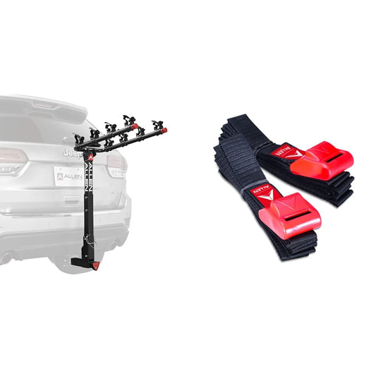Allen Sports Deluxe Locking Quick Release 4-Bike Carrier for 2 Inch Hitch, Model 542QR, Black & Sports 8 Ft Polyester Cargo Straps with Padded Cam Buckles (500 lb Break Strength), Model 508S