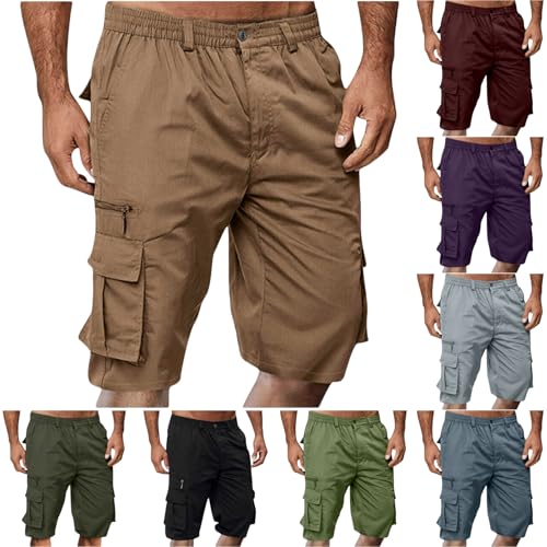 Cargo Shorts for Men 2024 Elastic Waist Bermuda Shorts Lightweight Casual Outdoor Hiking Shorts with Multi Pockets Mens Elastic Waist Cargo Shorts