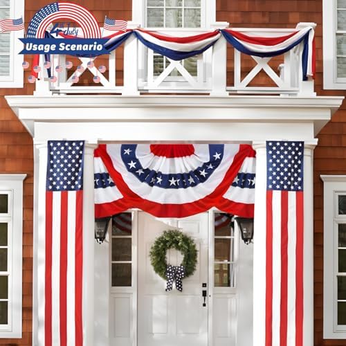 Americana Bunting Flags Outdoor 2x4 Ft,Pleated Fan Flag with Embroidered Stars,Red White and Blue Decorations for 4th of July Independence Day Memorial Day Patriotic Decorations (Set of 5)