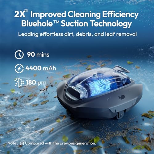 Bubot 300P Pool Vacuum, Cordless Robotic Pool Cleaner with Superior Suction Power, Bluehole Suction, DirtLock 2.0, Auto-Parking for Above-Ground Flat Pools up to 850 Sq.Ft, Space Gray