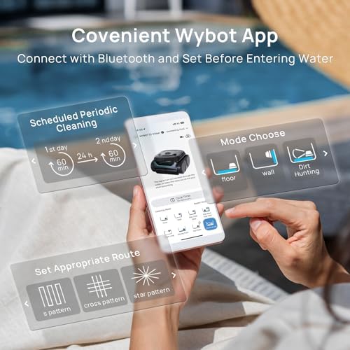 (2025 New) WYBOT C2 Vision AI Camera Cordless Pool Vacuum Robot for Inground&Above Pools, 8 Mode Robotic Pool Cleaner, Utra-fine Filtration, Powerful Suction, Wall Climbing, Waterline Cleaning, Black