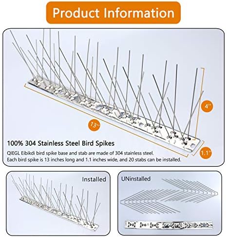 Bird Spikes for Pigeons 304 Stainless Steel Small Birds Anti Bird Spike Metal Bird Deterrent Spikes Fence Spikes Cover 25 Feet (23 Pack Uninstalled)