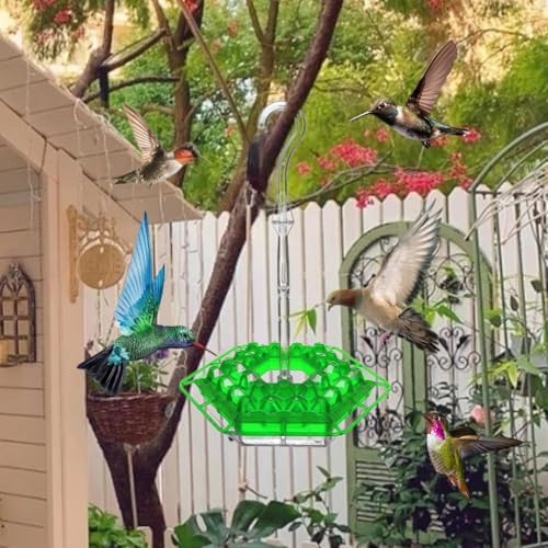 Ant & Bee-Proof Hummingbird Feeder with 30 Feeding Ports - 11oz Easy-Clean Outdoor Hanging Feeder, Includes Perch & Cleaning Brush for Window and Backyard Decoration (1, Green)