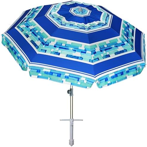 AMMSUN 7ft Heavy Duty Windproof Portable Beach Umbrella with Sand Anchor Vent Adjustable Height with Tilt Aluminum Pole, Portable UV 50+ Protection Carry Bag for Patio Garden Beach Pool Backyard