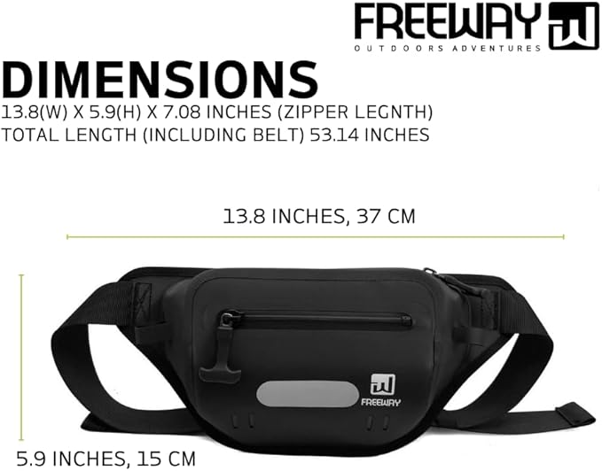 Premium Dry Bag Waterproof Fanny Pack for Water Sports – 100% Waterproof with Reflective Strip – Ideal for Snorkeling, Kayaking, Surfing, Boating & Paddle Boarding – Adjustable Waist Belt (Black)