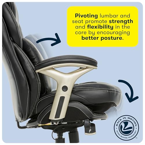 Serta Claremont Ergonomic Executive Office Chair with Back in Motion Technology, Adjustable Mid Back Desk Chair with Lumbar Support, Bonded Leather, Black