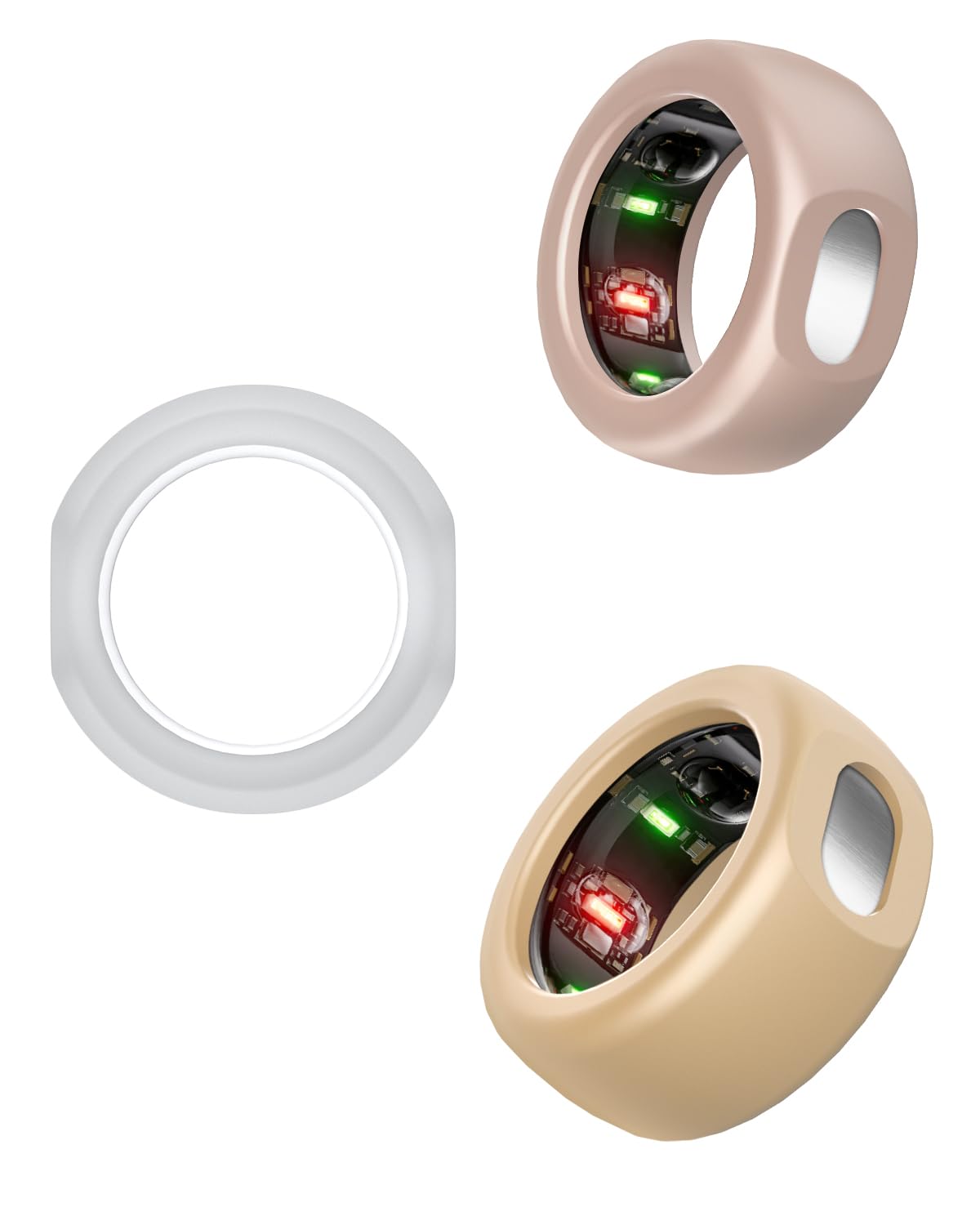BandSmith Compatible with Oura Gen 3 Ring Protector, Silicone Smart Ring Case Cover Sleeve for Working Out (Gold&RoseGold&Clear, M for Size 8/9/10)