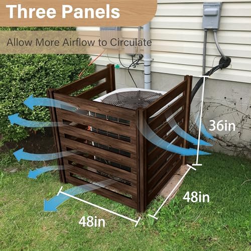 Air Conditioner Fence Wood Composter Bin 3 Panels 48 "L x 48 "W x 36 "H Privacy Screens Fence Panels for Outside，Outdoor Trash Can Pool Equipment Enclosure Panels，Brown