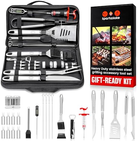 BBQ Grilling Accessories - Stainless Steel Barbecue Grill Tools Accessories kit Spatula Thermometer Tongs for Blackstone Griddle Outdoor Camping-Grill Set Gifts for dad Men Women(24 pcs)