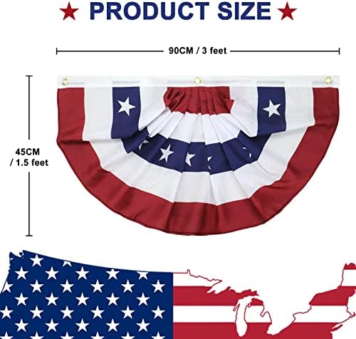 American Pleated Fan Flag, 3 X 1.5 Ft USA Patriotic Flag Bunting Half Fan Banner 4th of july decorations Indoor/Outdoor (red-10pcs)