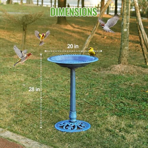 Backyard Expressions Outdoor Garden Bird Bath - Blue - Weather Resistant Polyresin - 27 Inch