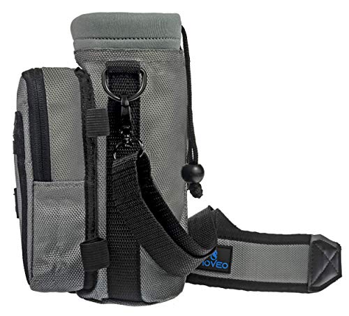 Moveo Water Bottle Holder/Carrier — Insulated w/Adjustable Shoulder Strap and Front Pockets - Comfortable Crossbody Water Bottle Holder - Water Bottle Sling Fits 16oz to 25oz Bottles
