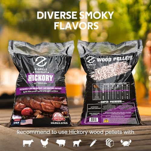 Z GRILLS Wood Pellets for Smoker Grill and BBQ, 100% All-Natural Hardwood Hickory Pellet, 20lbs